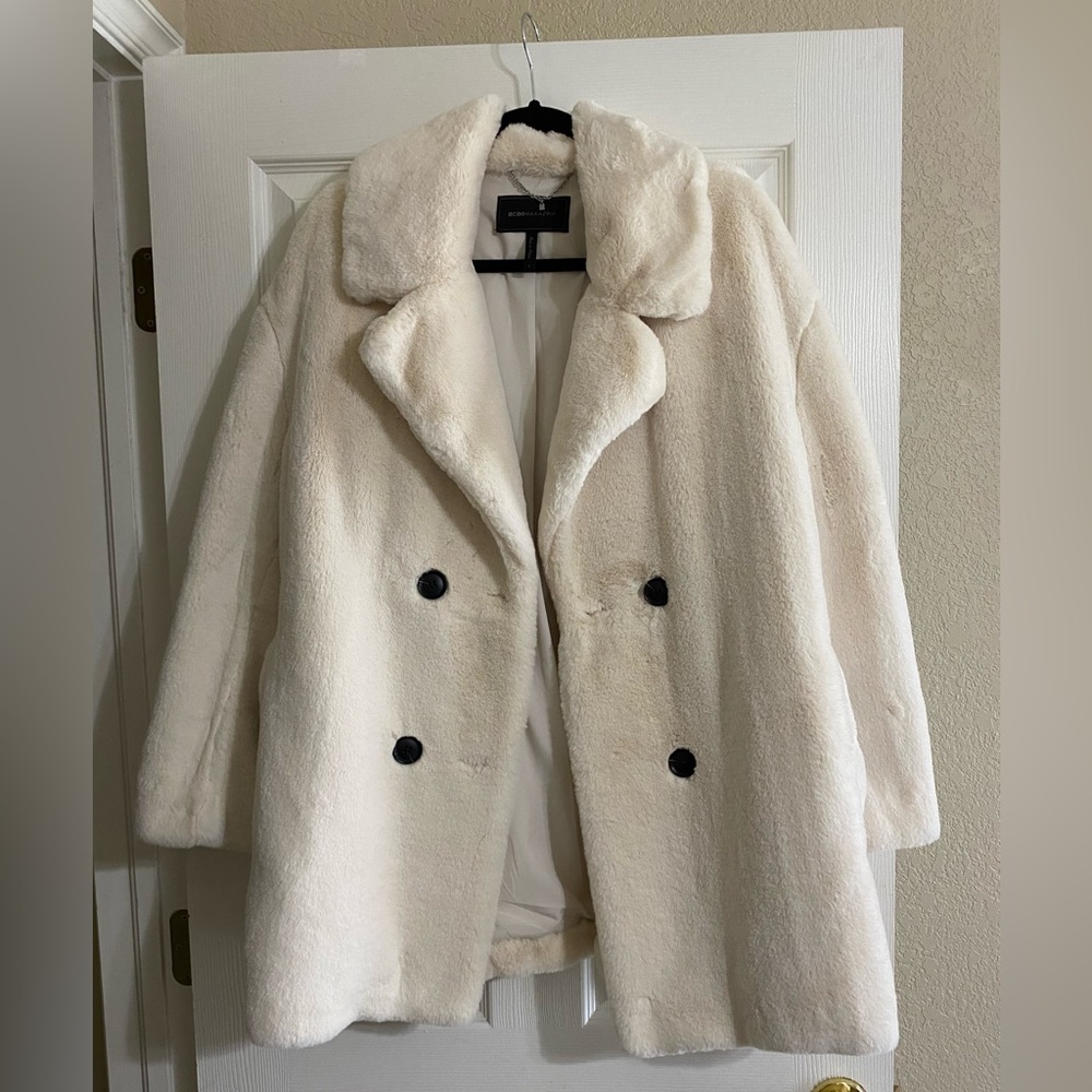 Bcbgmaxazria faux fur pea coat